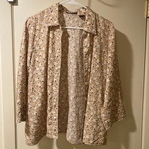 Blouse - button down, neutral floral